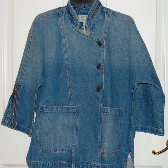 🆕 Current/Elliott Cropped Sleeve Denim Jacket Med - Picture 4 of 6